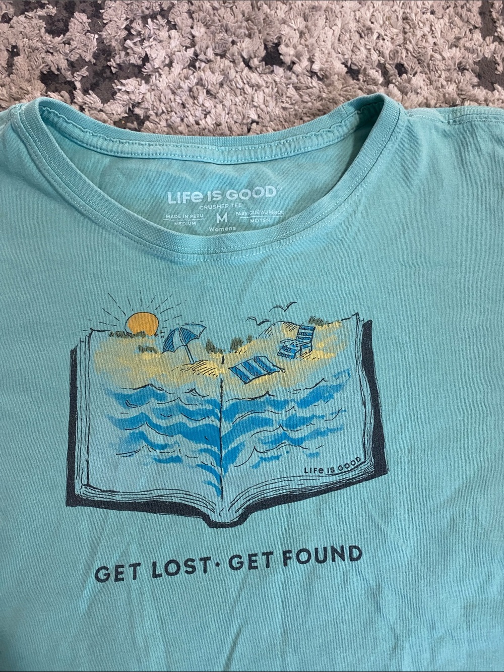Life Is Good Turquoise Graphic Tee with Beach Book Design - Picture 2 of 4